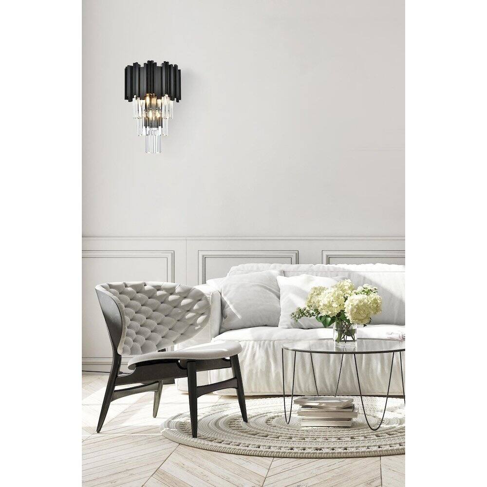 Alt View 4. Elegant Lighting - Willow 12 Inch Wall Sconce In Black - Black And Clear.