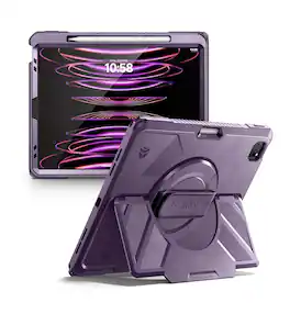 Dexnor - for iPad Pro 12.9 inch 6th/5th/4th/3rd Gen Rugged Case with 360° Rotating Hand Strap, Pencil Holder Shockproof Cover - Phantom Purple