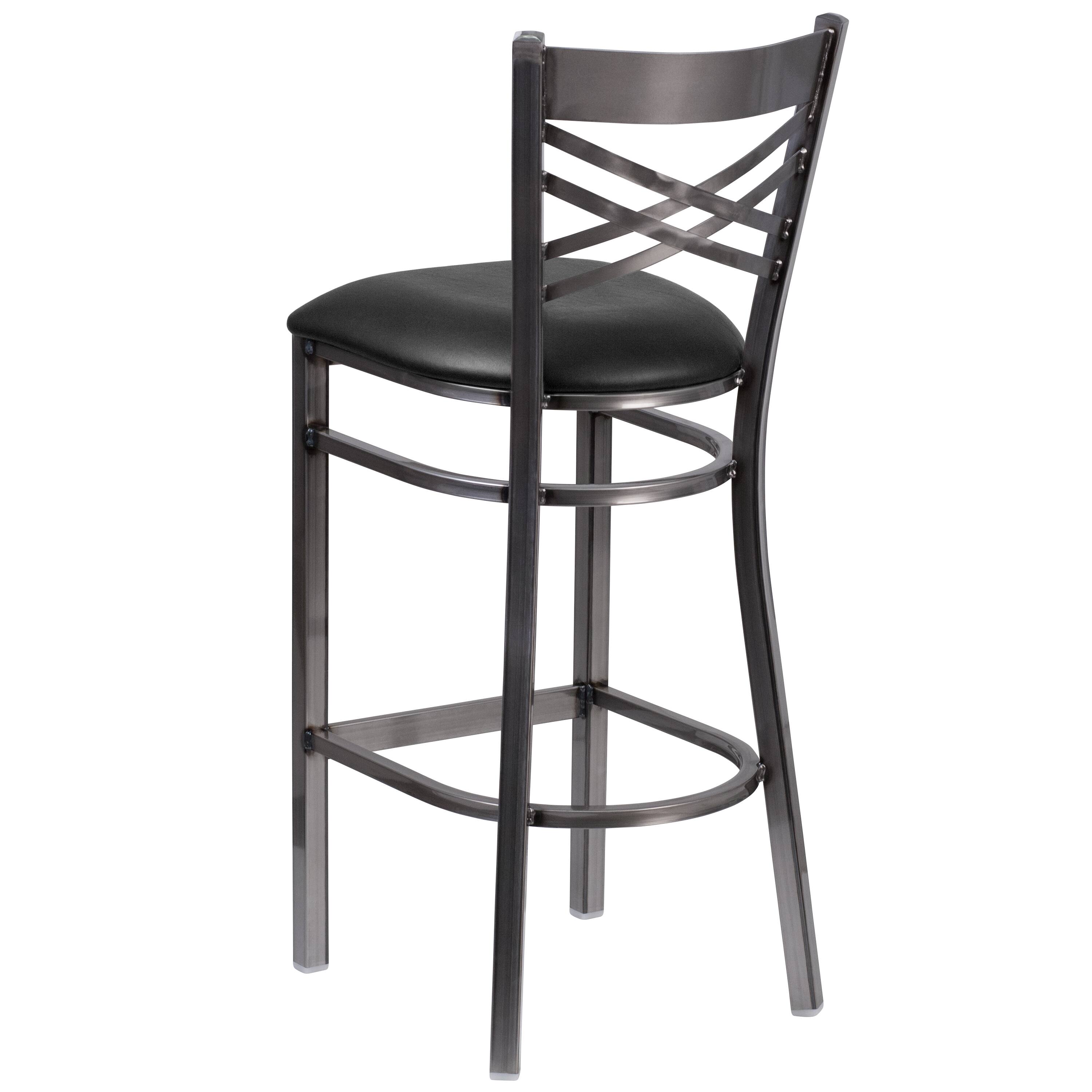 Alt View 5. Emma + Oliver - 2 Pack Clear Coated "X" Back Metal Restaurant Barstool - Black Vinyl Seat/Clear Coated Metal Frame.