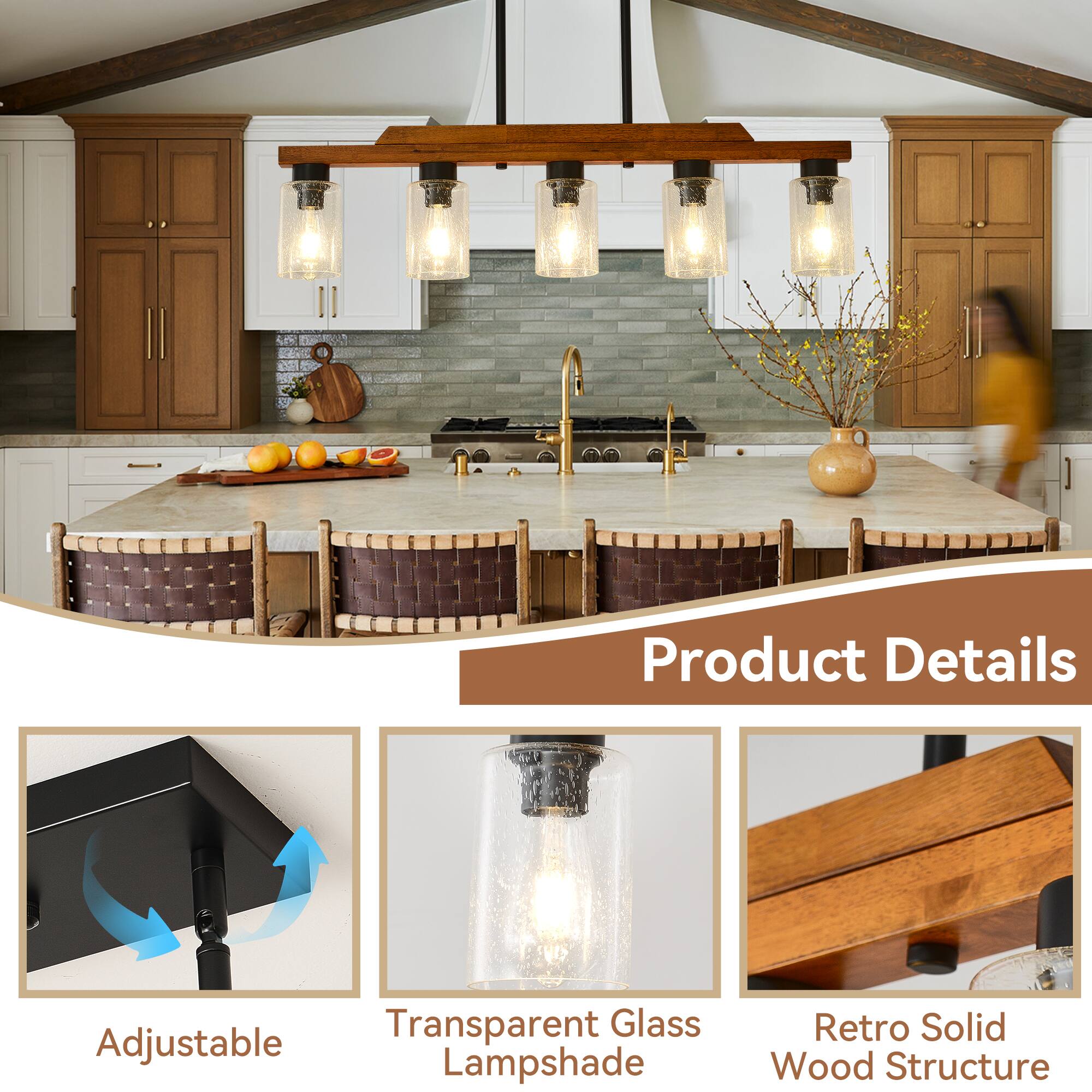Product Details

- Adjustable
- Transparent Glass Lampshade
- Retro Solid Wood Structure