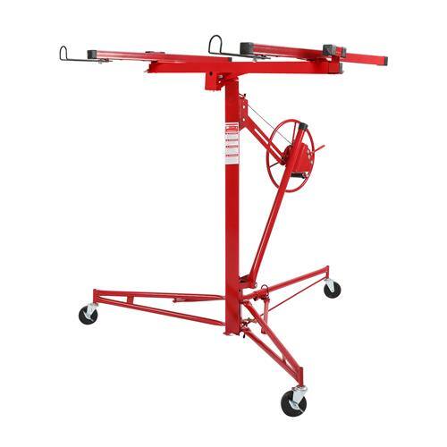 Alt View 8. Winado - 11FT Drywall Rolling Lifter Panel Hoist Jack with Lockable Casters & Tilting Cradle for Ceiling and Wall Installation - Red.