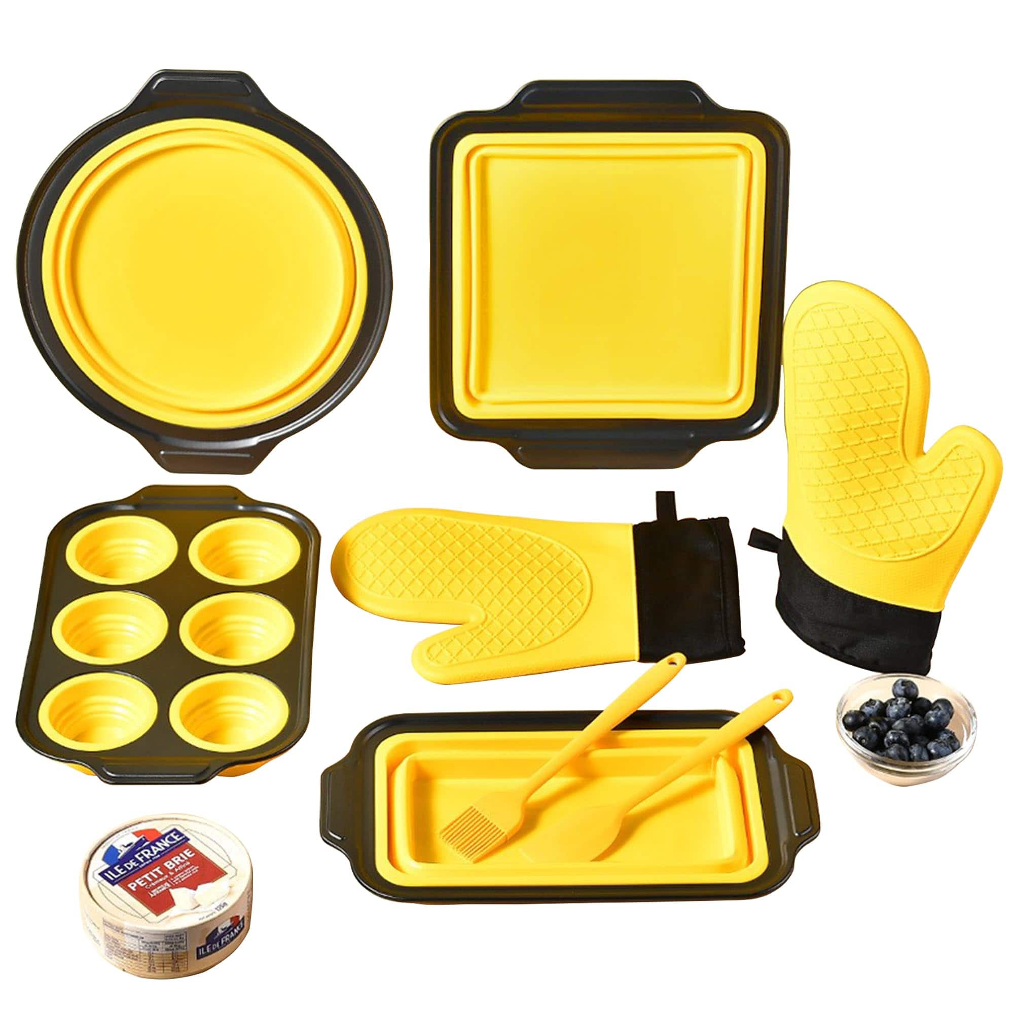 PARKER SLATER - 8 Piece Nonstick Baking Pans Silicone Bakeware Set With Press To Release Design Oven Mitts Spatula & Brush Flexible S...