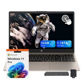 HP - 15.6" FHD Touchscreen Laptop,Intel Core i3-N305,32GB RAM,1TB SSD+160GB Dock Station,UHD Graphics,Win 11 Pro - Almond