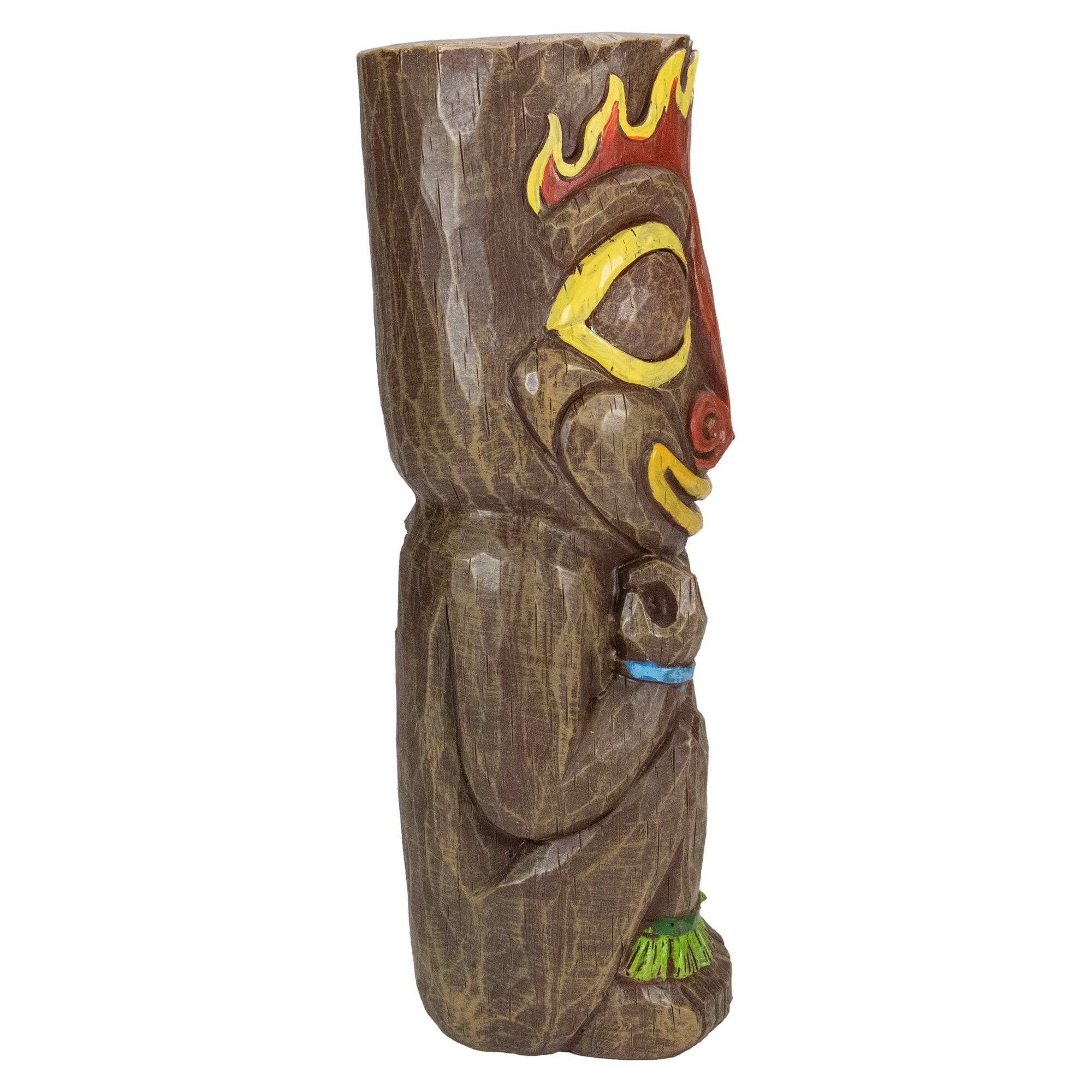 Alt View 3. Northlight - 16" Solar Lighted Polynesian Outdoor Garden Fire Tiki Statue - Brown.