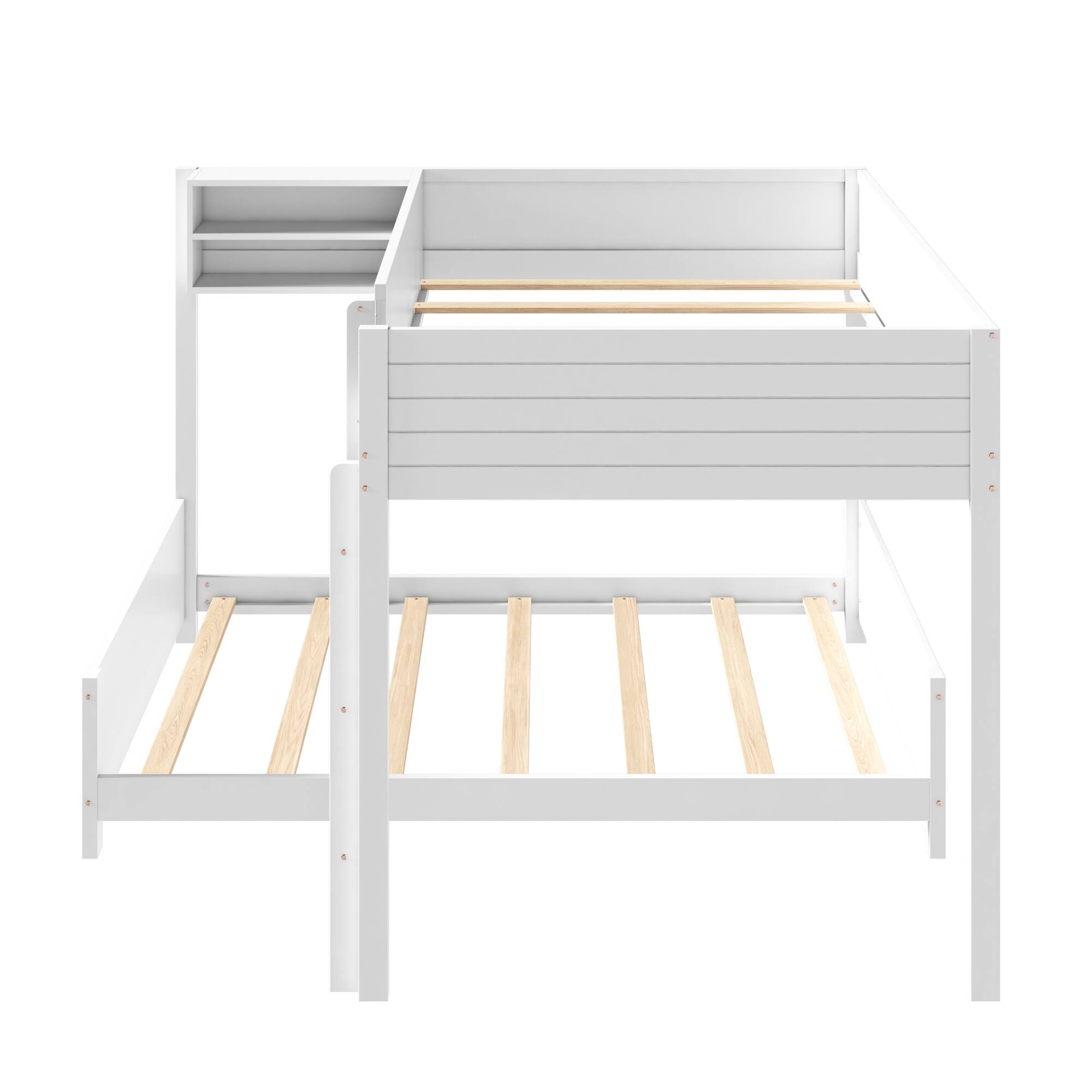Alt View 2. Whisen - Full XL over Full XL Bunk Bed with Built-in Storage Shelf and 3-Step Ladder - White.