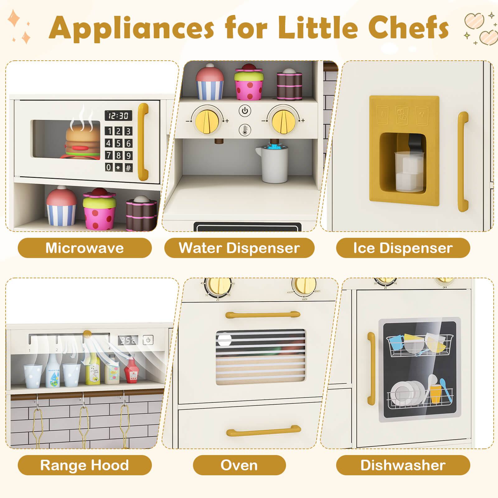 Appliances for Little Chefs

- Microwave
- Water Dispenser
- Ice Dispenser
- Range Hood
- Oven
- Dishwasher