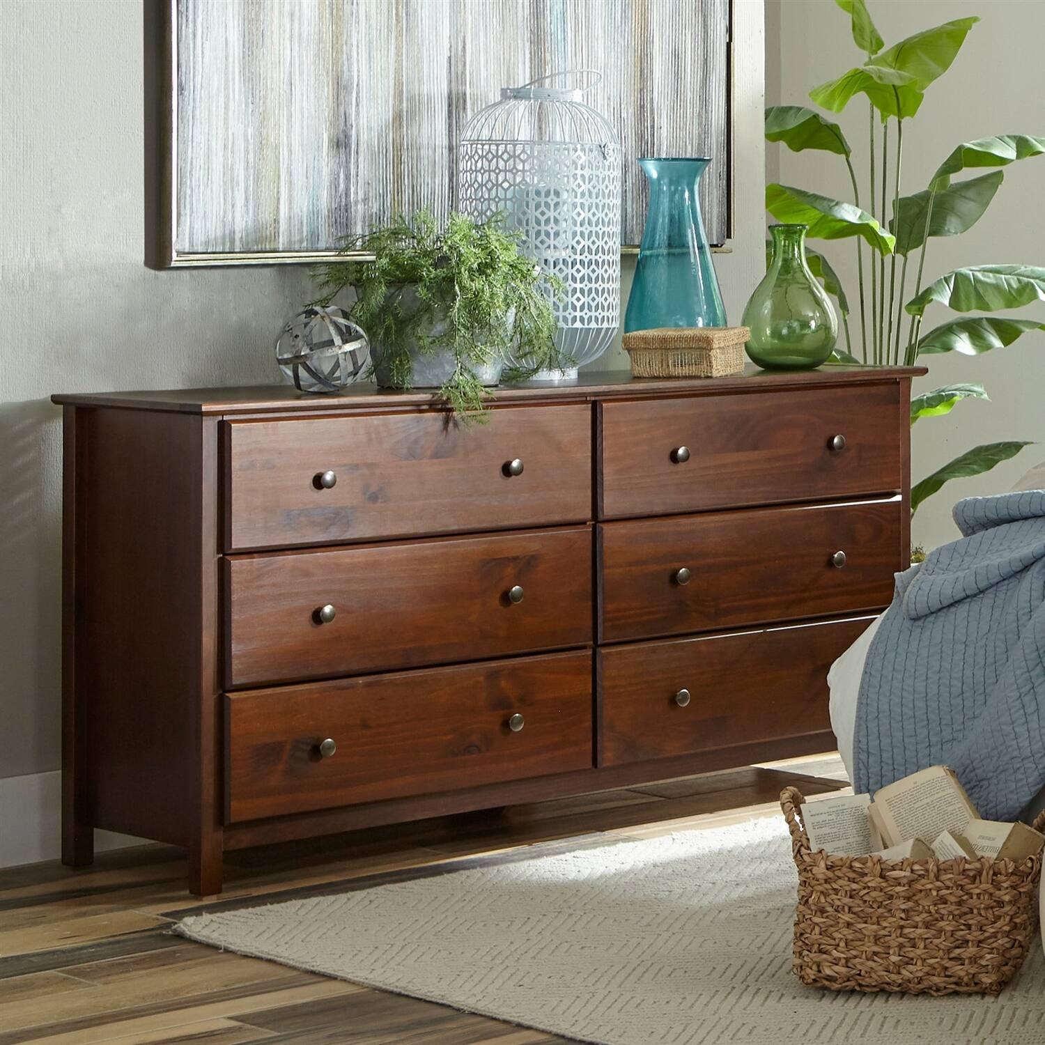 Alt View 1. Hivvago - Hivvago Farmhouse Solid Pine Wood 6 Drawer Dresser - Brown.