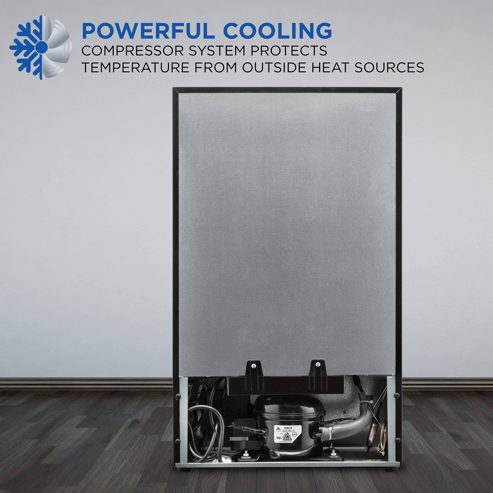 POWERFUL COOLING  
COMPRESSOR SYSTEM PROTECTS  
TEMPERATURE FROM OUTSIDE HEAT SOURCES