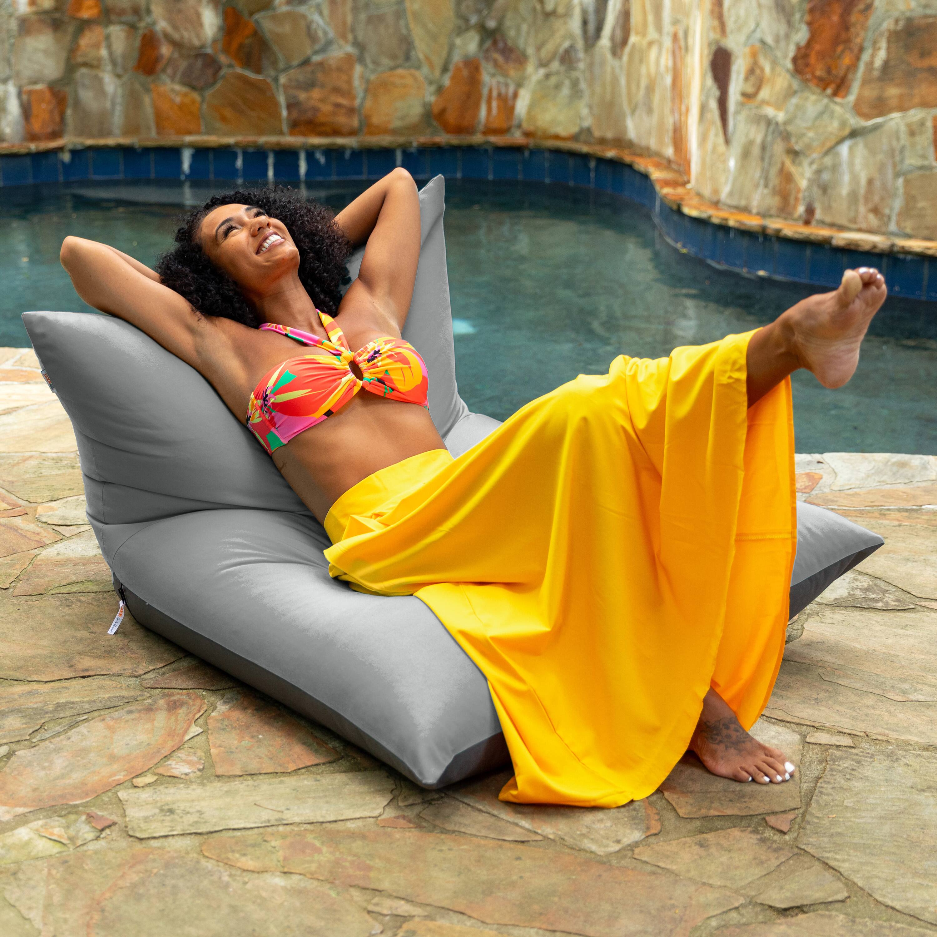 Left. Jaxx - Jaxx Finster Outdoor Bean Bag Lounge Chair - Sunbrella Granite - Sunbrella Granite.