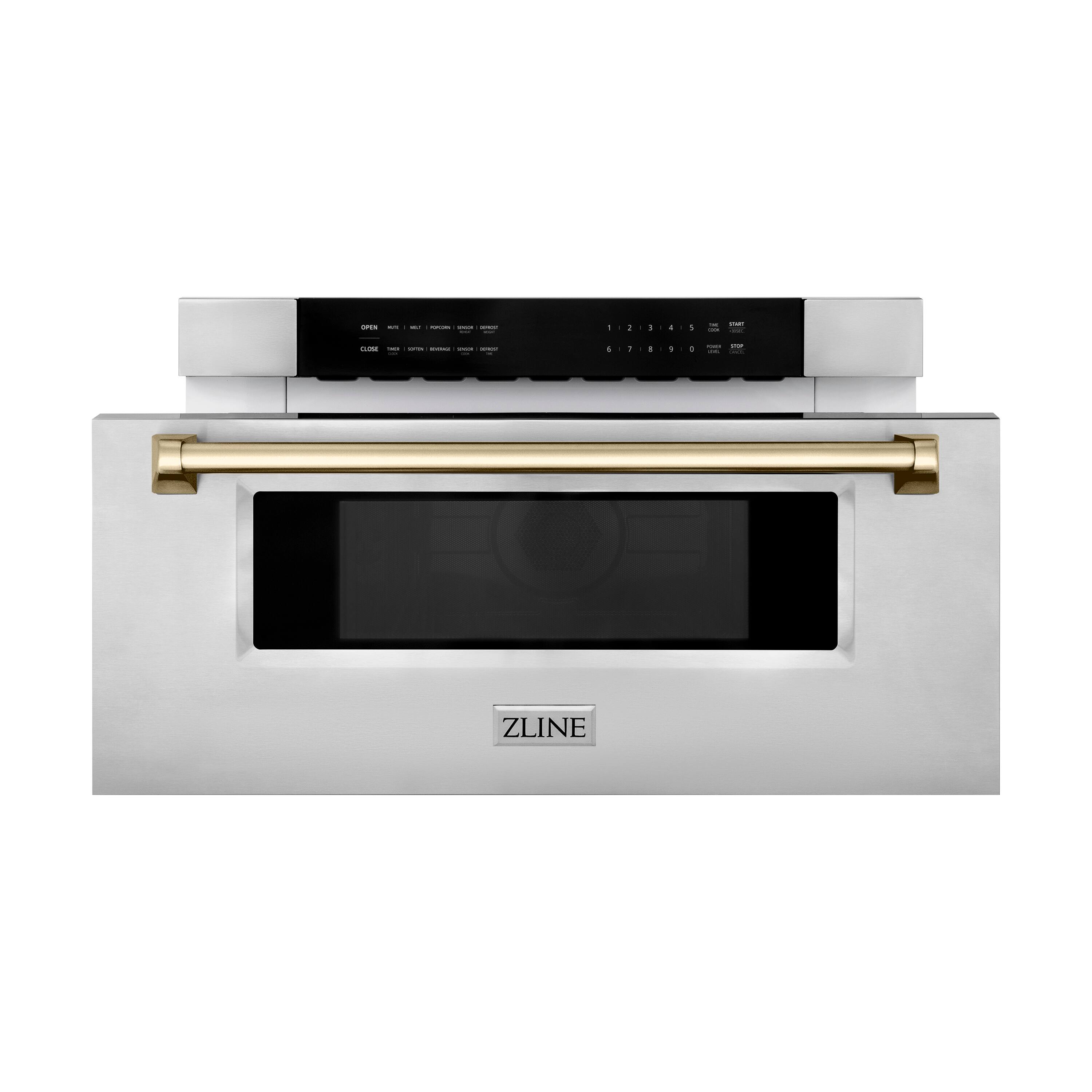 Alt View 6. ZLINE - Autograph Edition 30 in. 1.2 cu. ft. Built-In Microwave Drawer in Stainless Steel with Polished Gold Accents - Stainless Steel and Gold Accents.