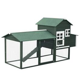 Pawhut - 84" Wooden Chicken Coop, Hen House Outdoor with Run Nesting Box, Asphalt Roof, Removable Tray, Ramp, Poultry Cage