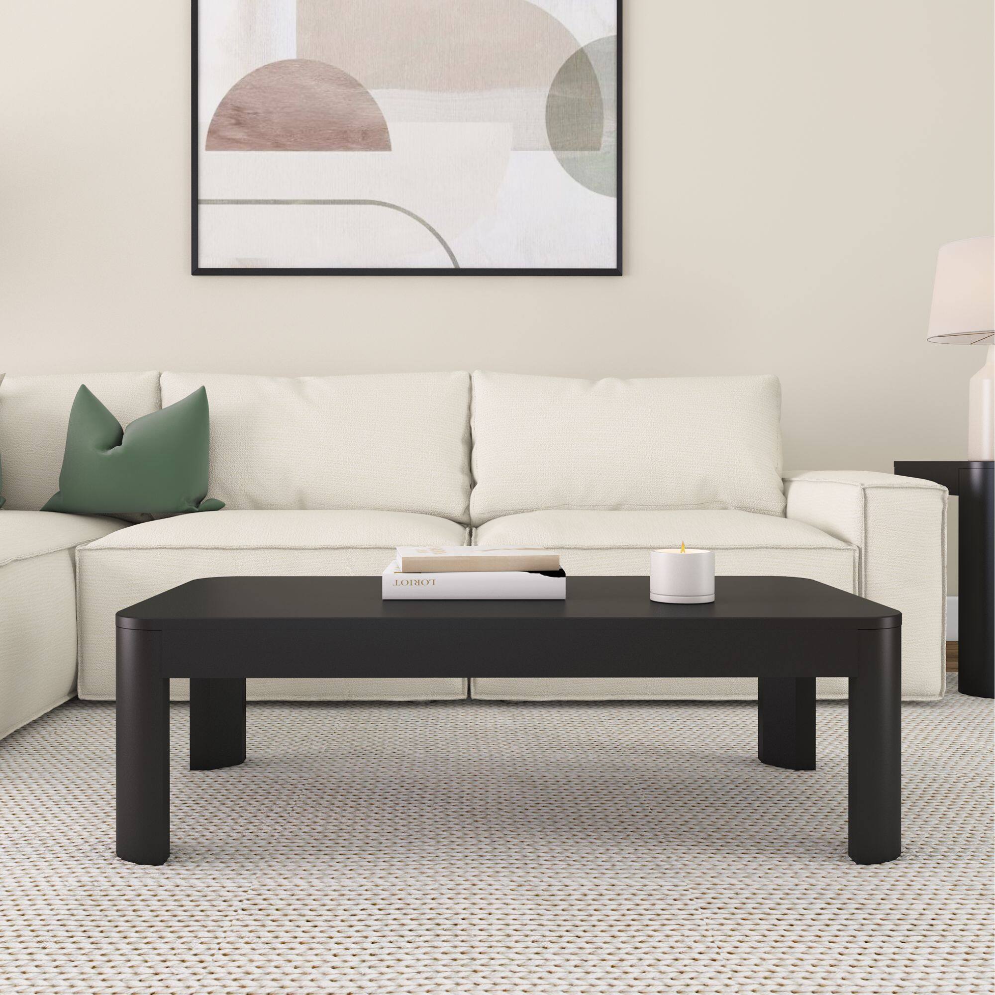 Alt View 1. Plank+Beam - Modern Rounded Rectangular Coffee Table (48in x 24in / 1220mm x 610mm), Black - Black.