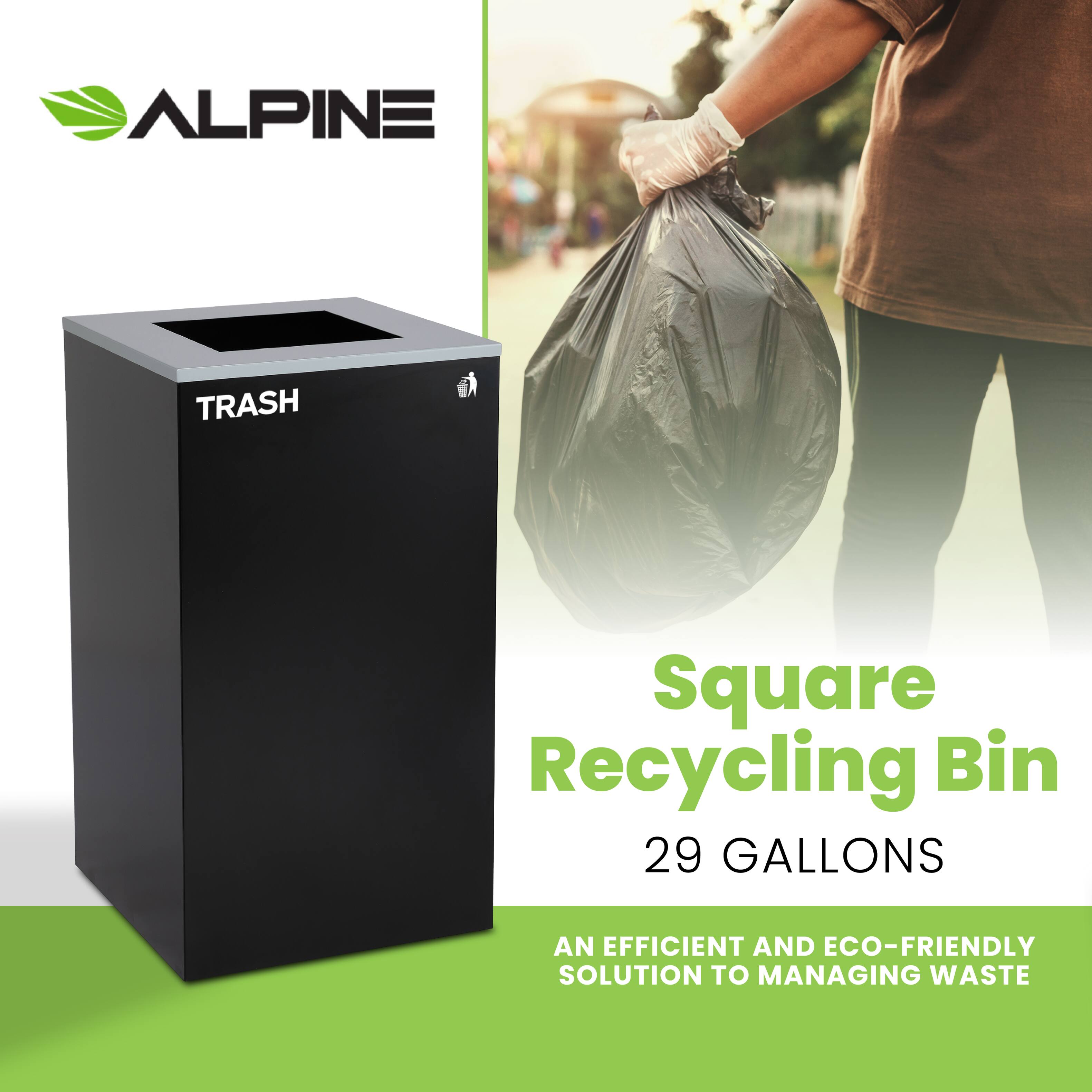 ALPINE, Square Recycling Bin, 29 GALLONS, AN EFFICIENT AND ECO-FRIENDLY SOLUTION TO MANAGING WASTE