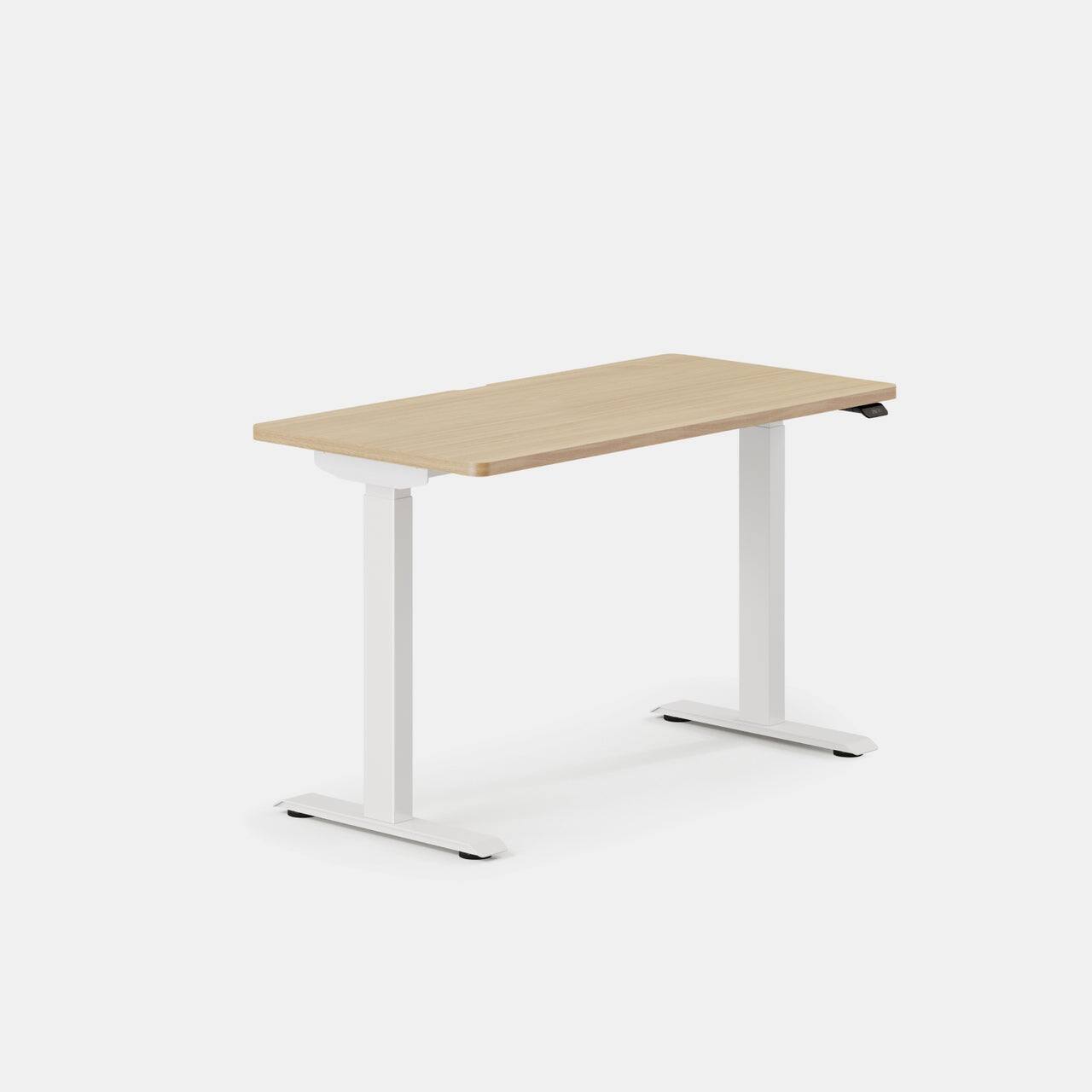 Angle. Branch Furniture - Duo Standing Desk 48" – Adjustable Desk with OLED Control Panel, Frameless Design & Compact Footprint - Woodgrain / White.