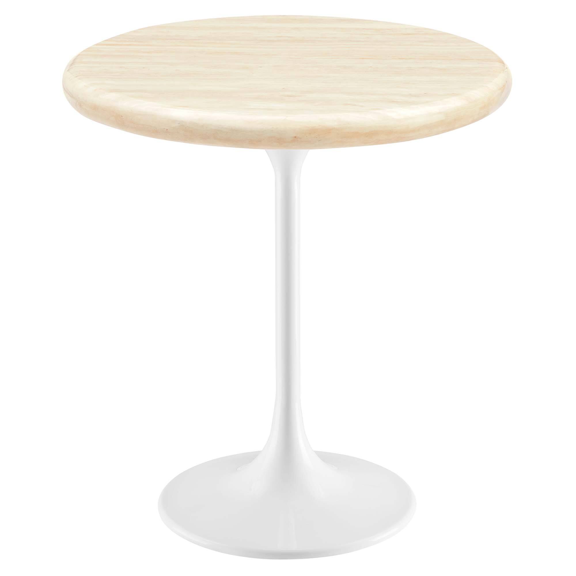 Angle. Modway - Lippa Round Artificial Travertine Side Table - White Travertine.