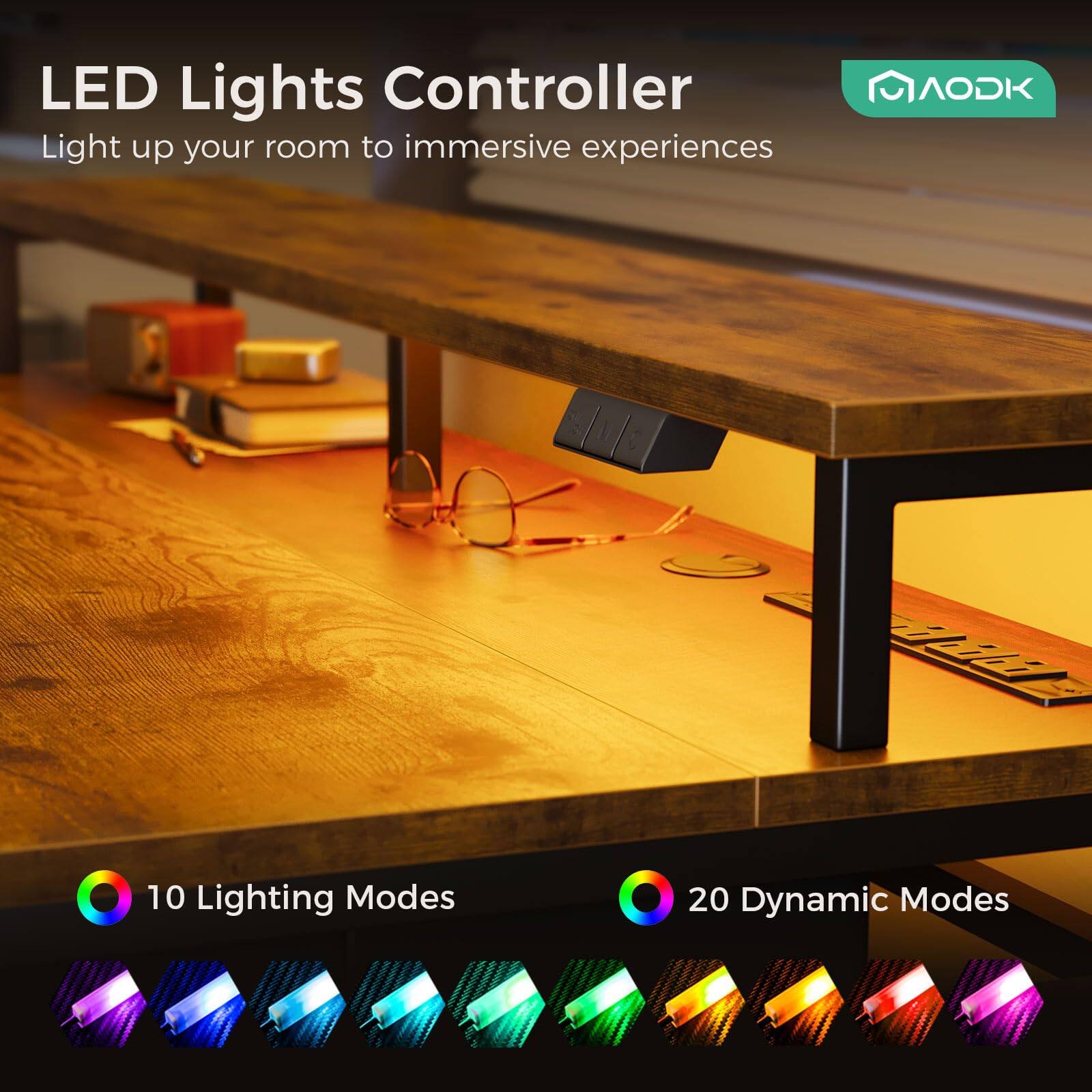 LED Lights Controller  
Light up your room to immersive experiences  

AODK 10011  
10 Lighting Modes  
20 Dynamic Modes