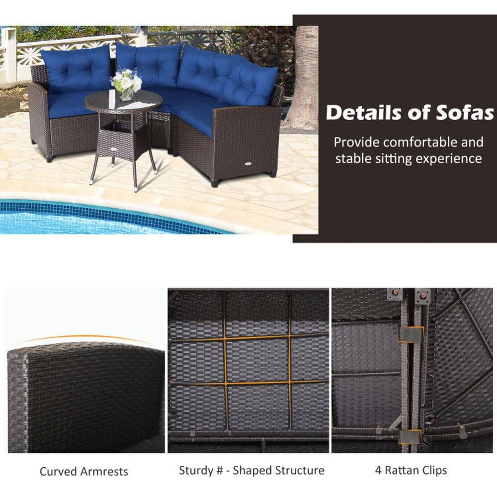 Details of Sofas  
Provide comfortable and stable sitting experience  

- Curved Armrests  
- Sturdy # Shaped Structure  
- 4 Rattan Clips