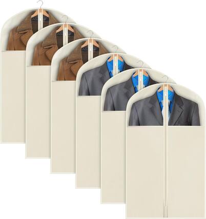 Front. blue - 16 Pack Suit Bags Garment Bag for Men Storage 40-inch Clothes Cover with Clear Window and ID Card Hold - size:24"X40"-6pcs - Beige.