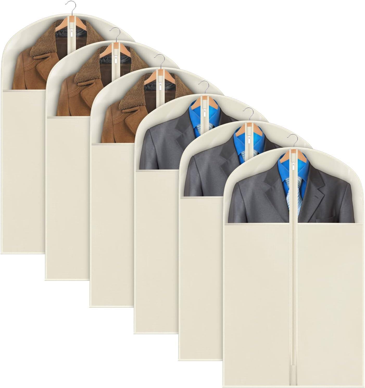 Front. blue - 16 Pack Suit Bags Garment Bag for Men Storage 40-inch Clothes Cover with Clear Window and ID Card Hold - size:24"X40"-6pcs - Beige.