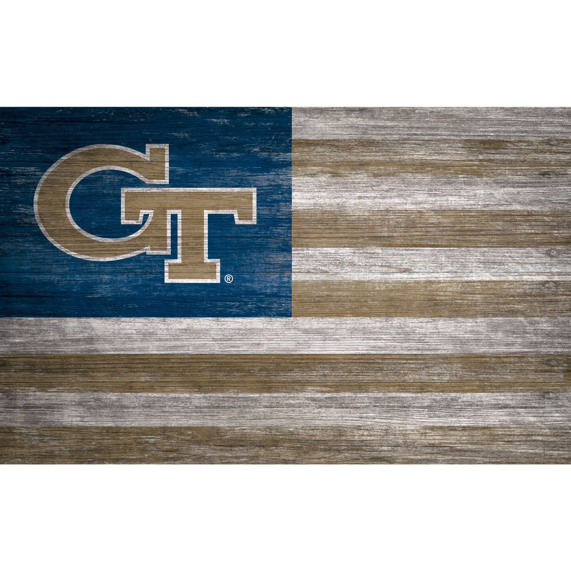 Georgia Tech Yellow Jackets 11'' x 19'' Distressed Flag Sign