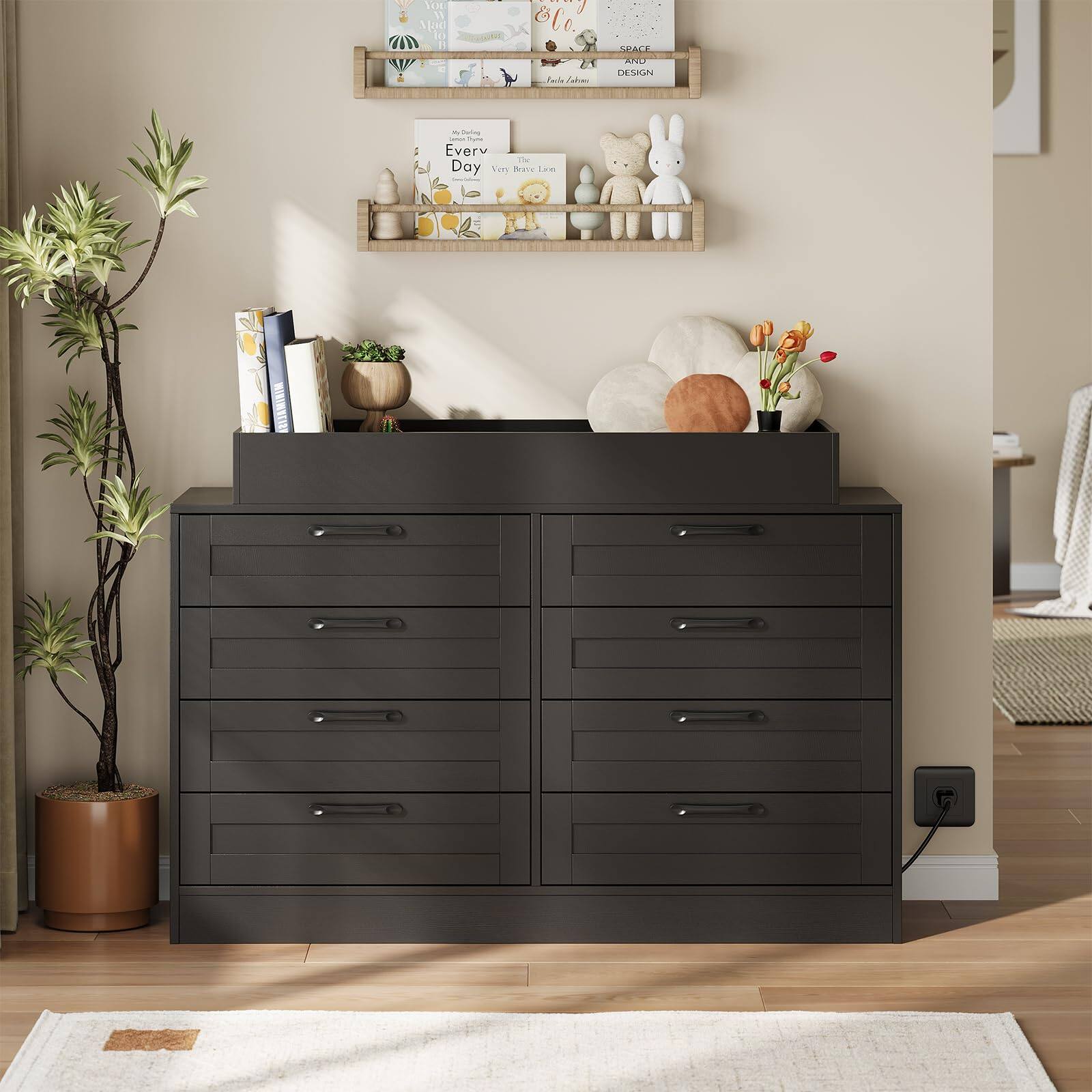 Babevy - Baby Changing Dresser with 8 Drawers, Wooden Nursery Changing Table with Open Shelf Storage - Black price history on PriceWatchPro