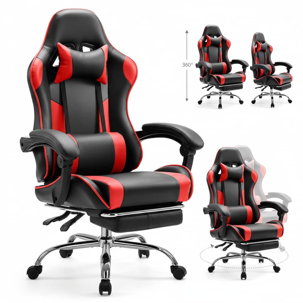 AOITUN - Height Adjustable Gaming Desk Chair - 360ºSwivel for Adults - Red