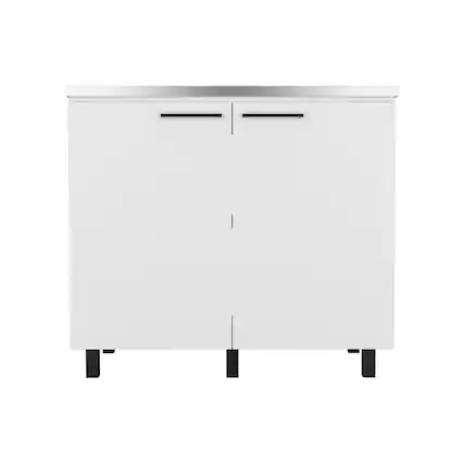 Front. TuHome - Napoles Utility Sink With Cabinet, Stainless Steel Countertop, With two Interior Shelf - White.