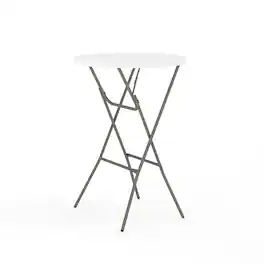Emma + Oliver - 2.6-Foot Round Plastic Bar Height Folding Table - Granite White
