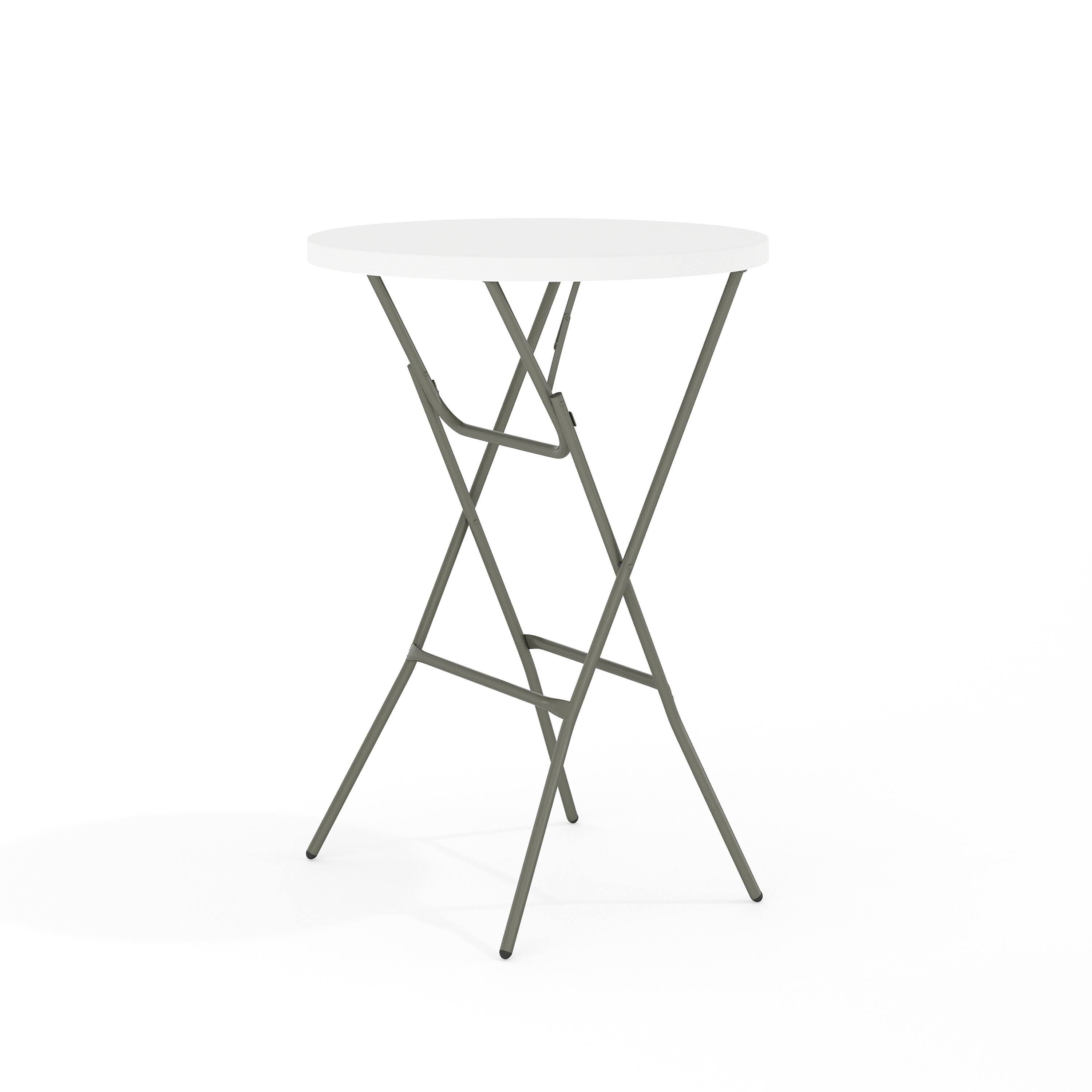 Front. Emma + Oliver - 2.6-Foot Round Plastic Bar Height Folding Table - Granite White.