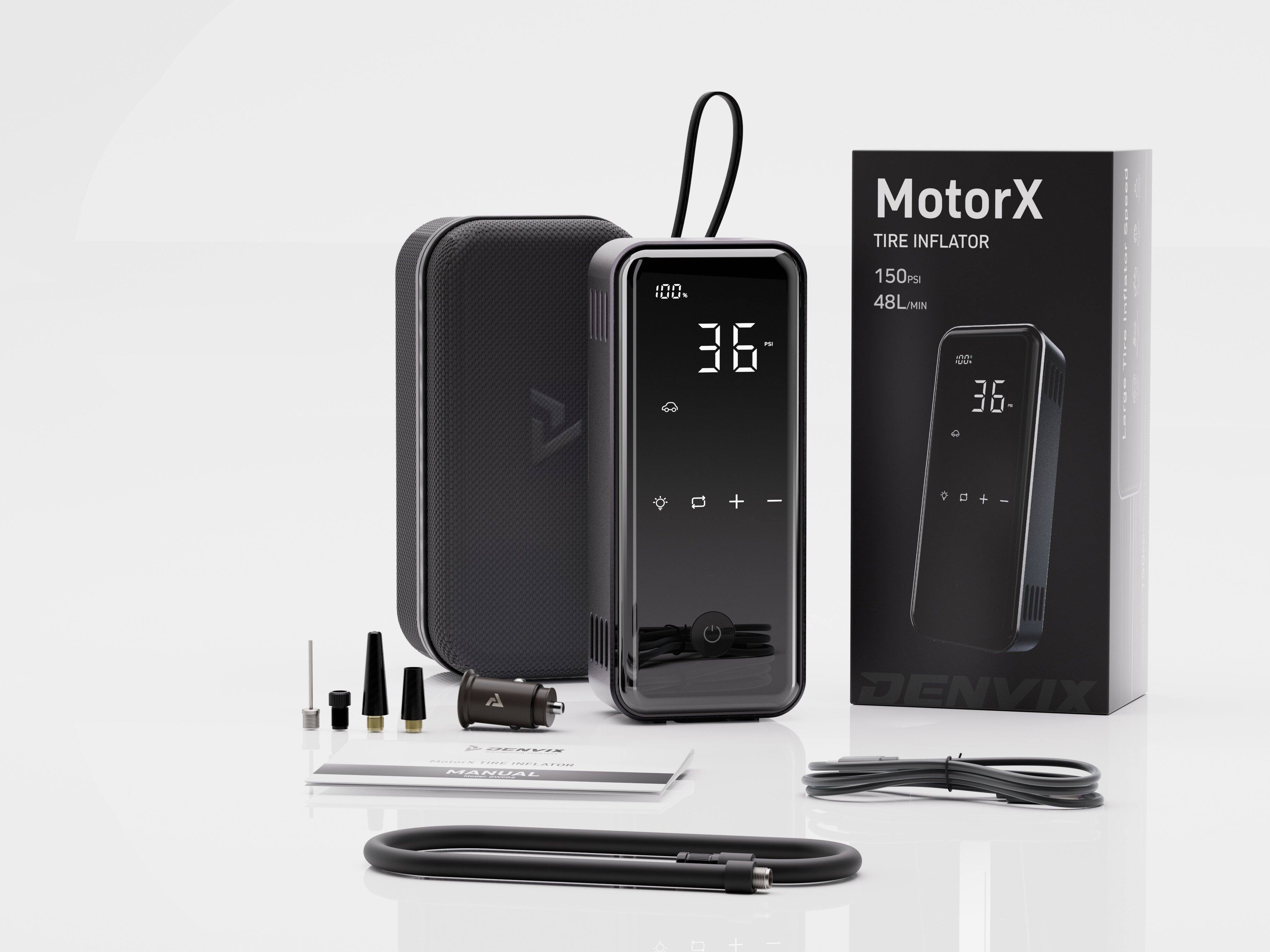 MotorX  
TIRE INFLATOR  
150 PSI  
48L/MIN  

100  
36  

DENVIX  
PROFESSIONAL TIRE INFLATOR  
MANUAL