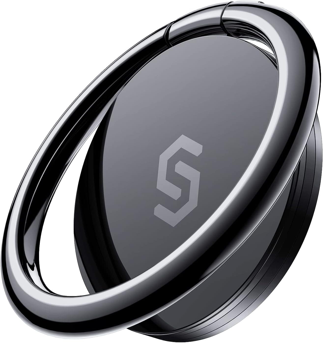 Front. Syncwire - Adhesive Phone Ring Holder, Cell Phone Grip Ring Stand, 360° Rotation, Mini Size, All Metal Finger Ring Kickstand - Black.