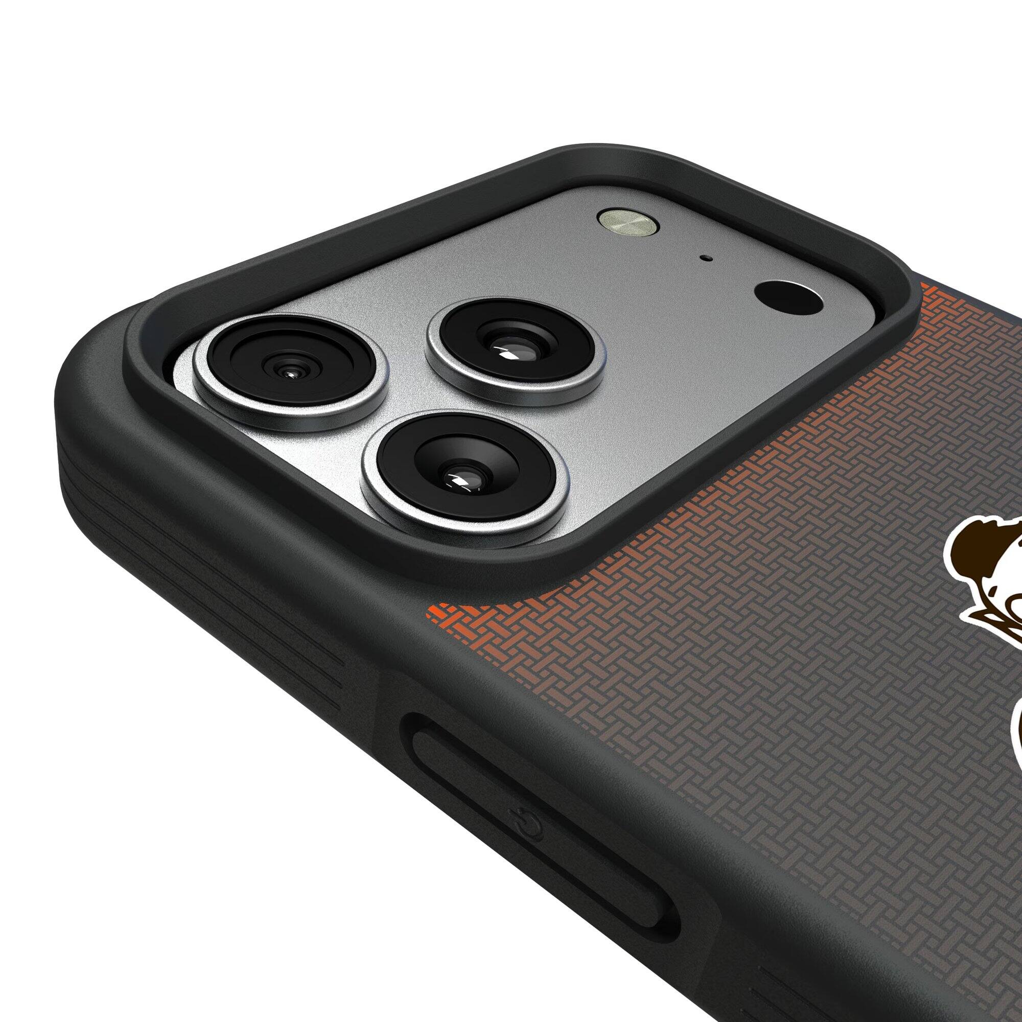 Alt View 2. Keyscaper - Cleveland Browns Linen Logo iPhone Bump Case - 16 Pro Max - Black.