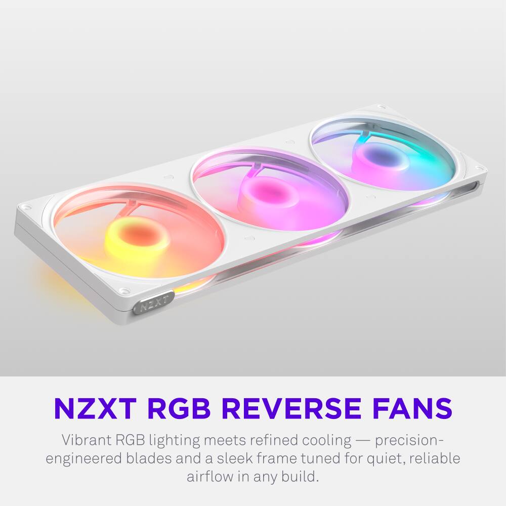 NZXT RGB REVERSE FANS

Vibrant RGB lighting meets refined cooling — precision-engineered blades and a sleek frame tuned for quiet, reliable airflow in any build.