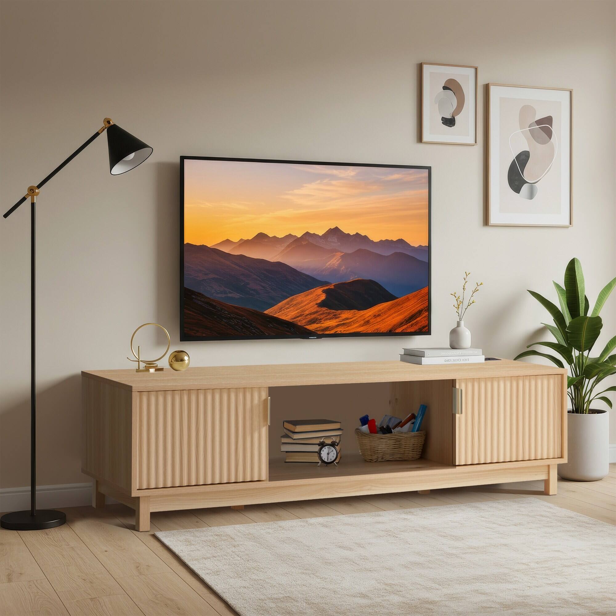 Alt View 4. U-HOMY - Mid Century Modern TV Stand for 58/70 Inch TVs, Fluted Door Entertainment Center with Power Outlet & Storage - 58".