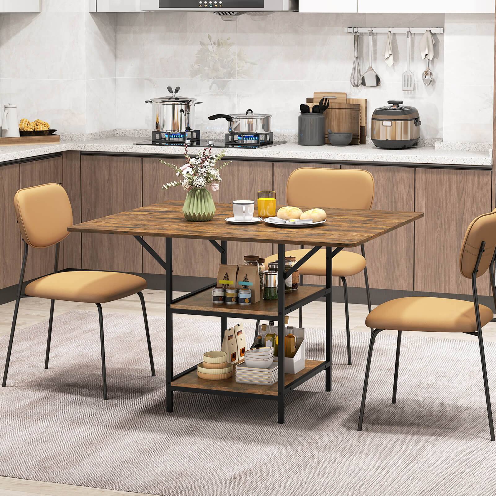 Alt View 1. Costway - Costway Dining Table for 4-6People,47"Rectangular Kitchen Table with 2-tier Storage Shelves - Rustic Brown,Black.