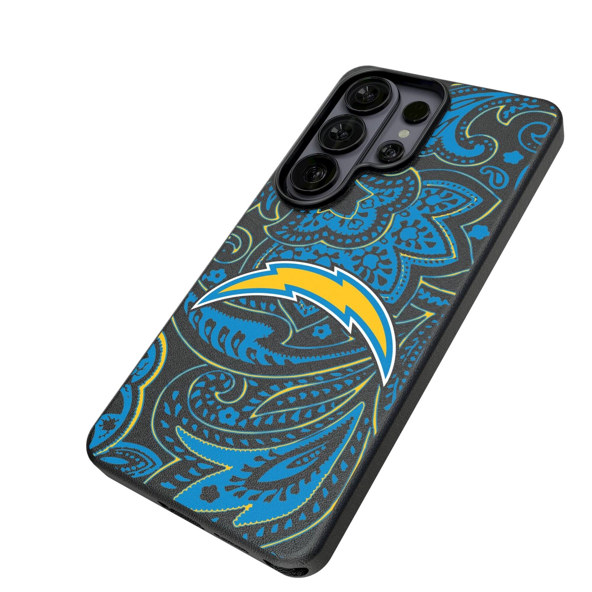 Alt View 1. Keyscaper - Los Angeles Chargers Paisley Galaxy Magnetic Bump Case - S24 Plus - Black.