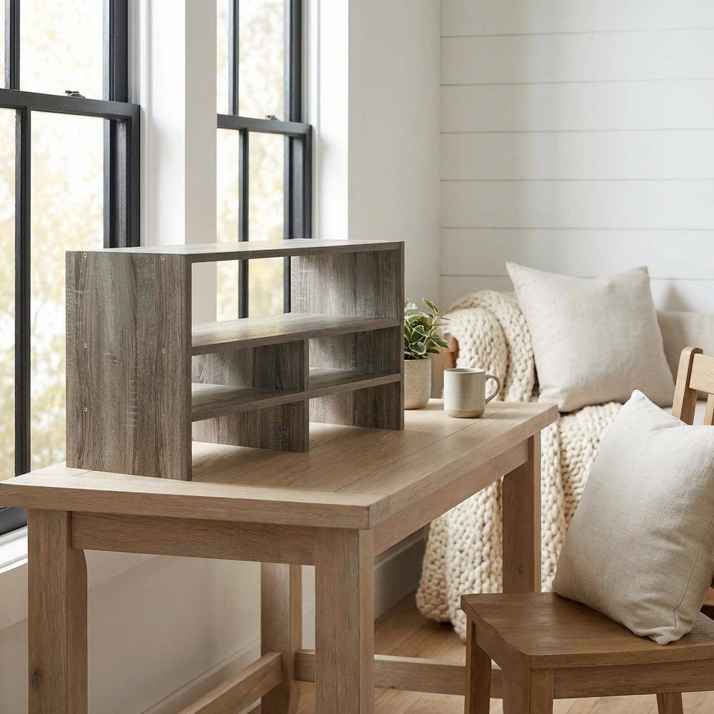 Left. FurniFact - French Oak Desk Top Organizing Shelf Bookcase for Home Storage - French Oak.