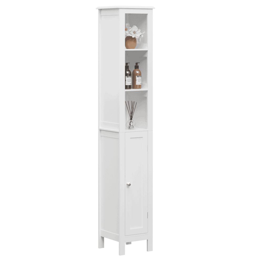 Front. Kadyn - 66.92" Tall Bathroom Storage Cabinet with Adjustable Shelves, 1 Doors Freestanding Cabinet with Open compartments, White - White.