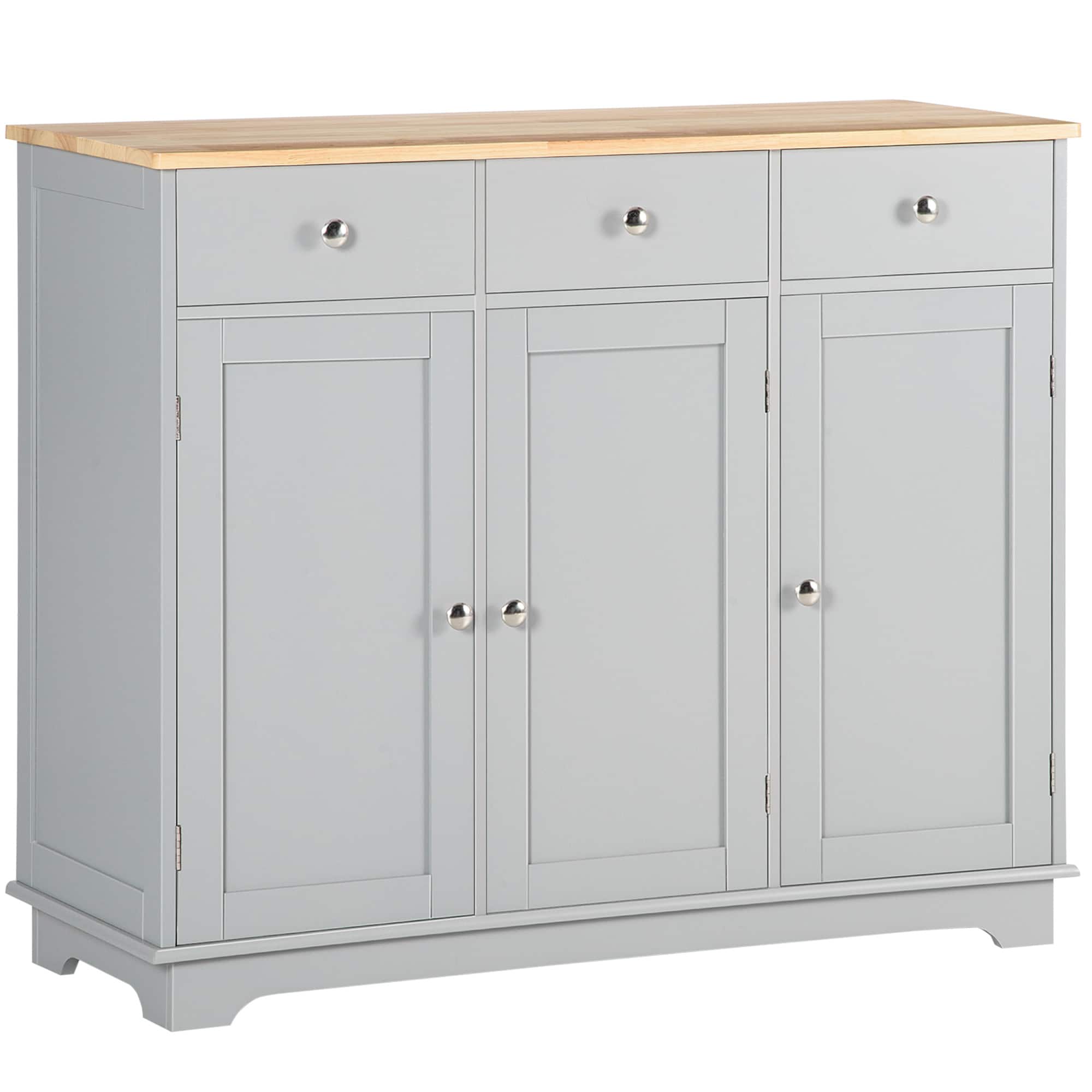 Homcom - Storage Cabinet, Sideboard Floor Cupboard with Solid Wood Top, Adjustable Shelf - Gray