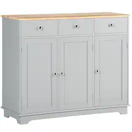Homcom - Storage Cabinet, Sideboard Floor Cupboard with Solid Wood Top, Adjustable Shelf - Gray