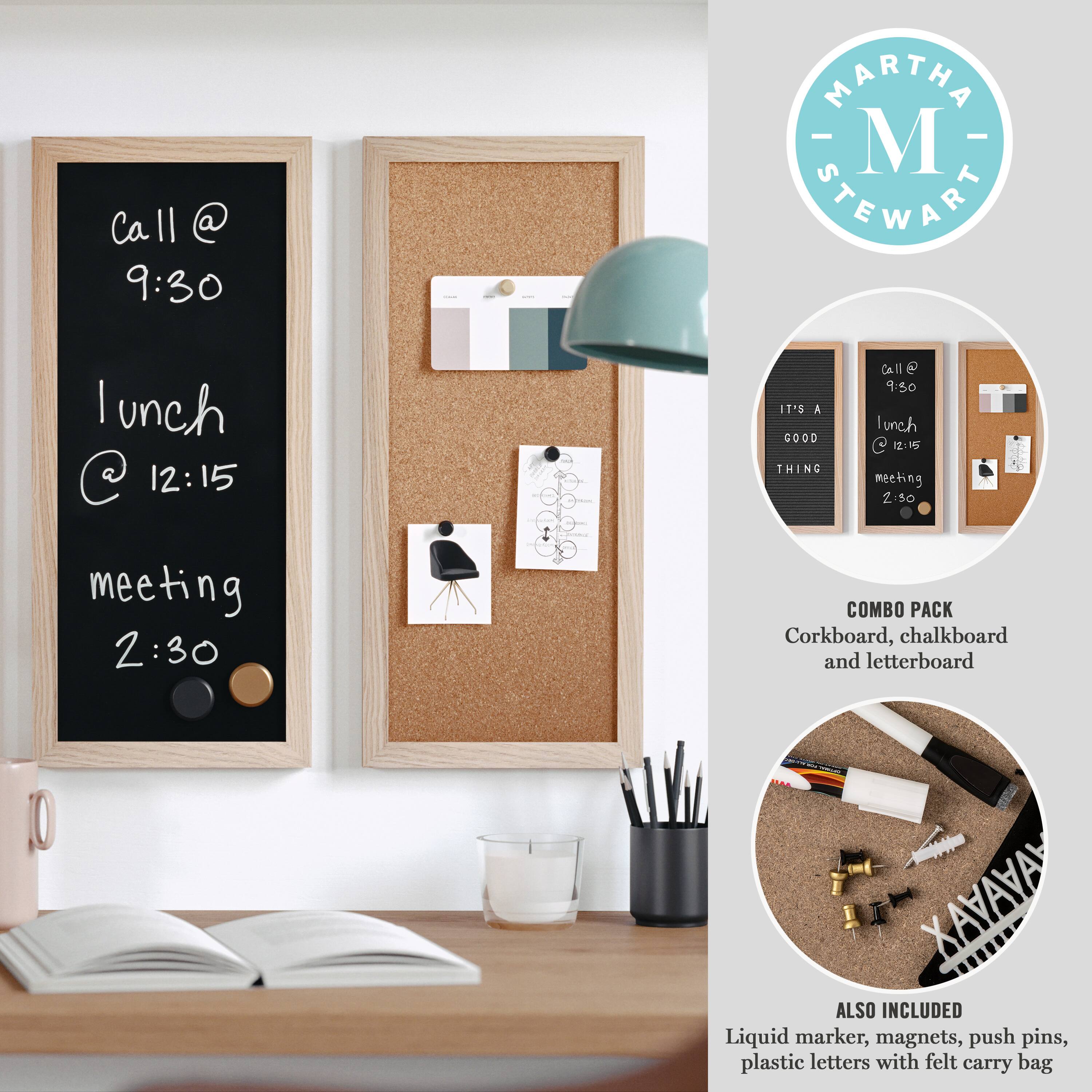 Call @ 9:30 MARTHA - M STEWART lunch I C 12:15 118 A GOOD THING Call e 9:50 unc.h C meeting 2:30 COMBO PACK Corkboard, chalkboard and letterboard 1 XAVAYA ALSO INCLUDED Liquid marker, magnets, push pins, plastic letters with felt carry bag