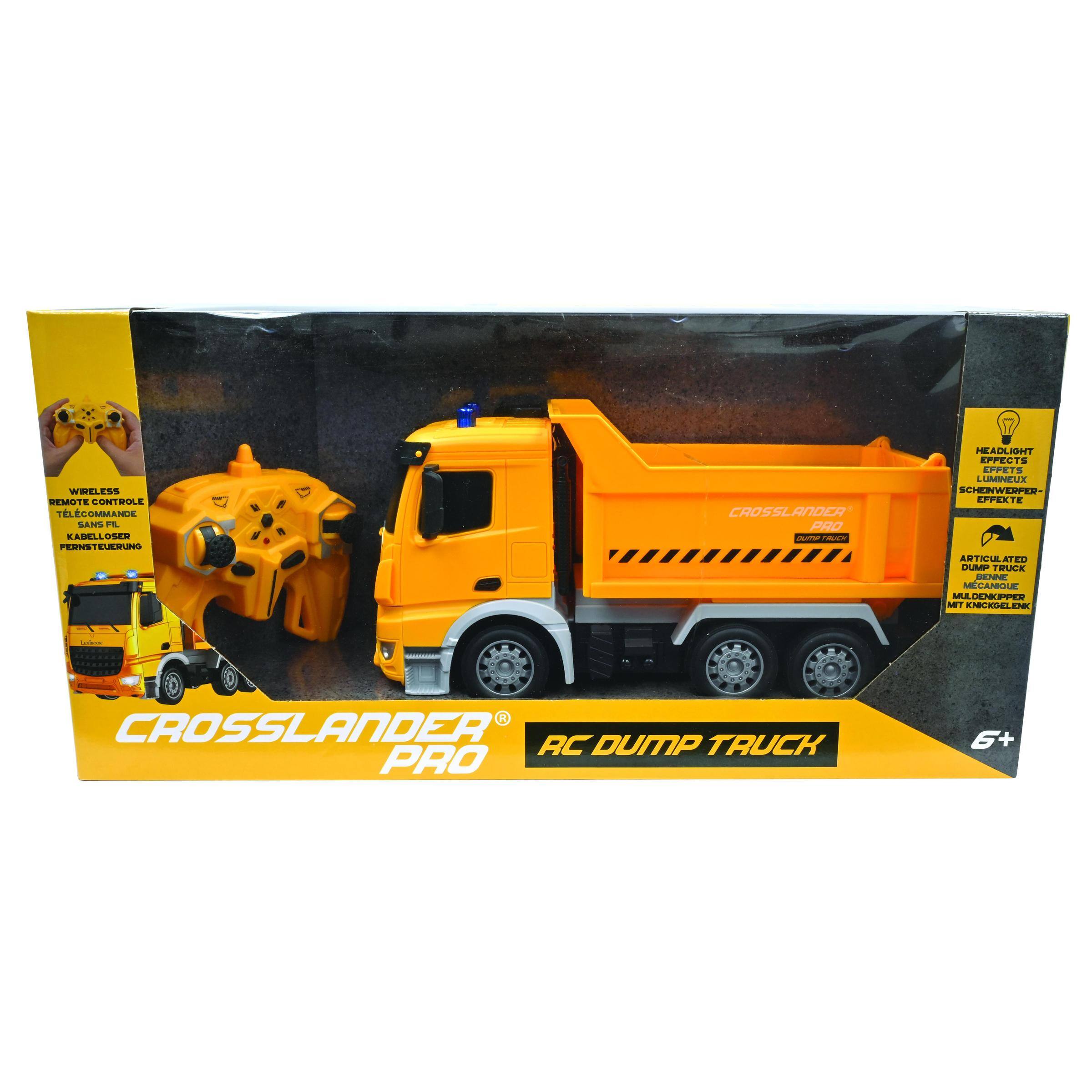 WIRELESS REMOTE CONTROLLE SANS FIL KABELLOSER FERNSTEUERUNG  
CROSSLANDER PRO DUMP TRUCK  
HEADLIGHT EFFECTS EFFETS LUMINEUX SCHEINWERFER-EFFEXTE ARTICULATED DUMP TRUCK BENNE MÉCANIQUE MULDENKIPPER MIT KNICKGELNK  
CROSSLANDER RC DUMP TRUCK PRO  
6+