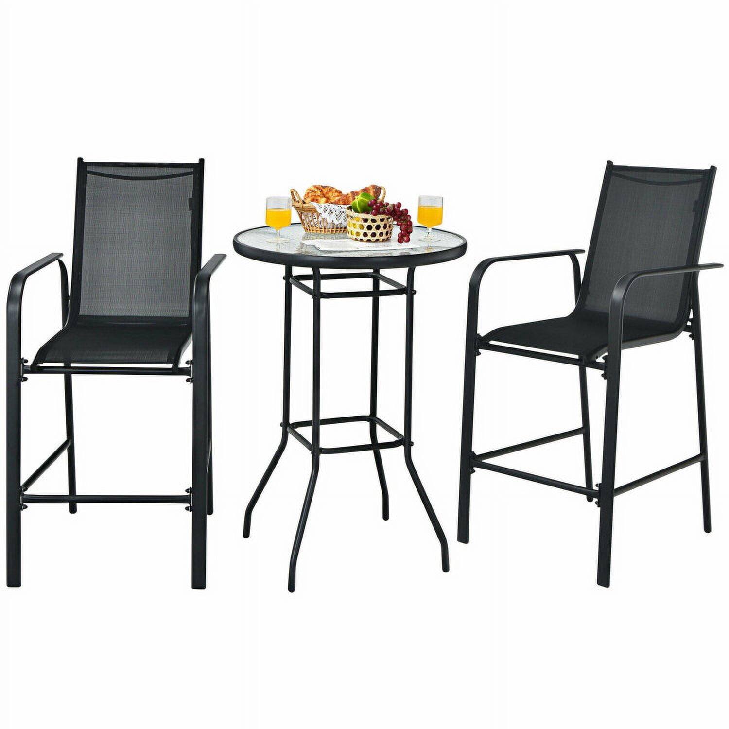 Angle. Pefilos - 3 Pieces Outdoor Patio Bar Table Stool Set-Black, Outdoor Stackable Dining Chairs for All Weather - Black.