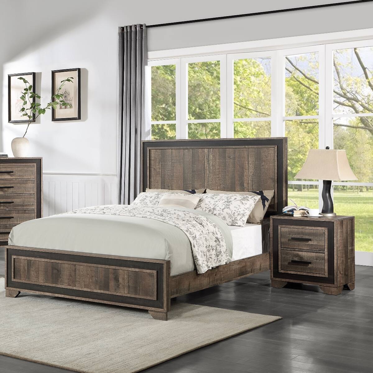 Back. Loheer - Loheer Oak Finish Nightstand, Two Drawer Bedside Table for Bedroom and Guest Room - Oak.