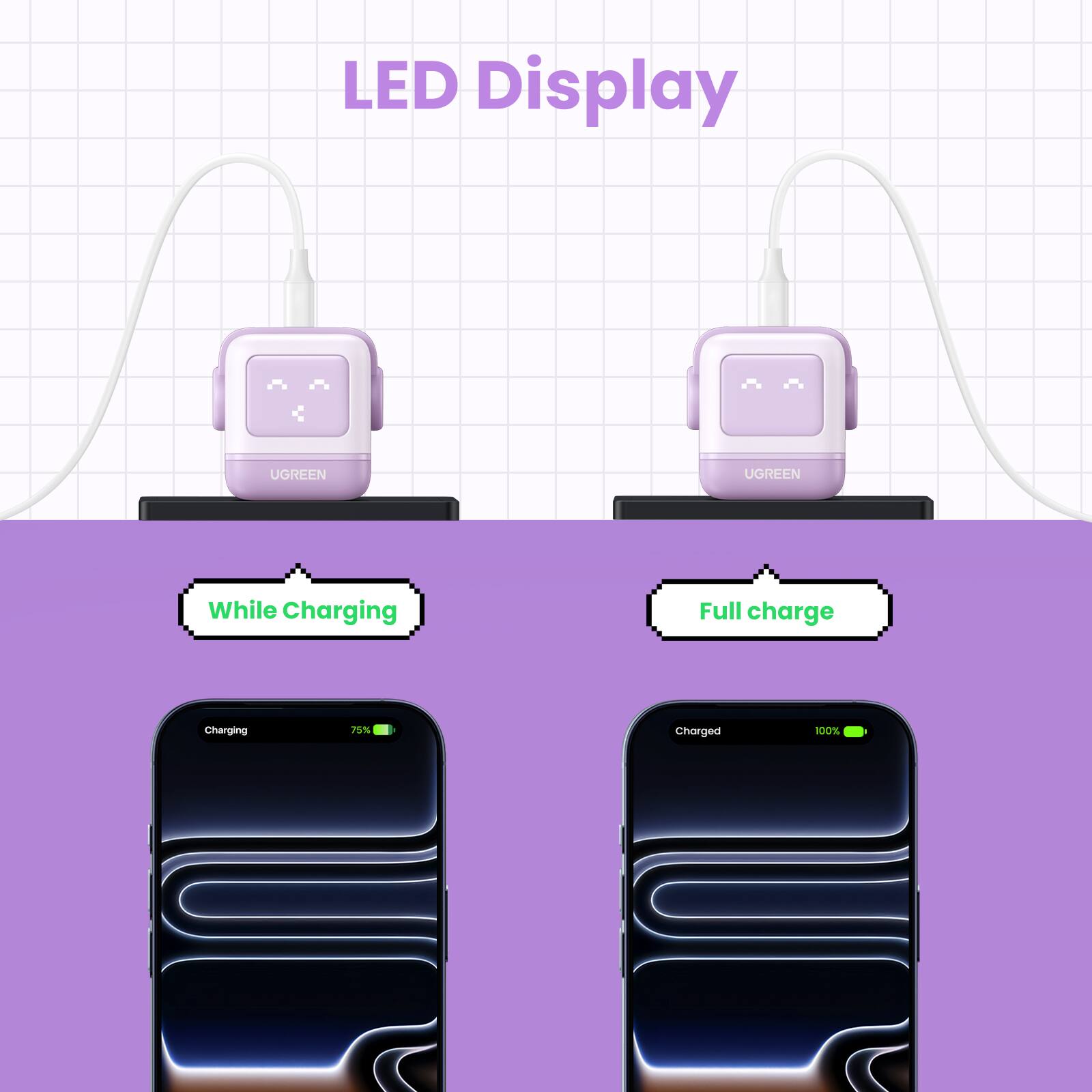 LED Display

UGREEN

While Charging
Charging 75%

Full charge
Charged 100%
