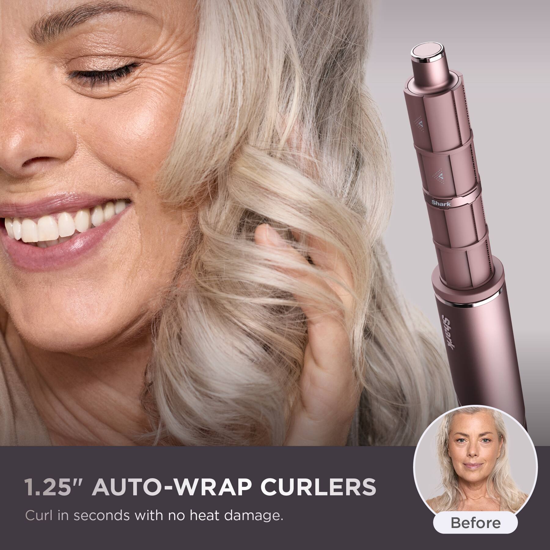 Shark 1.25" AUTO-WRAP CURLERS Curl in seconds with no heat damage. Before