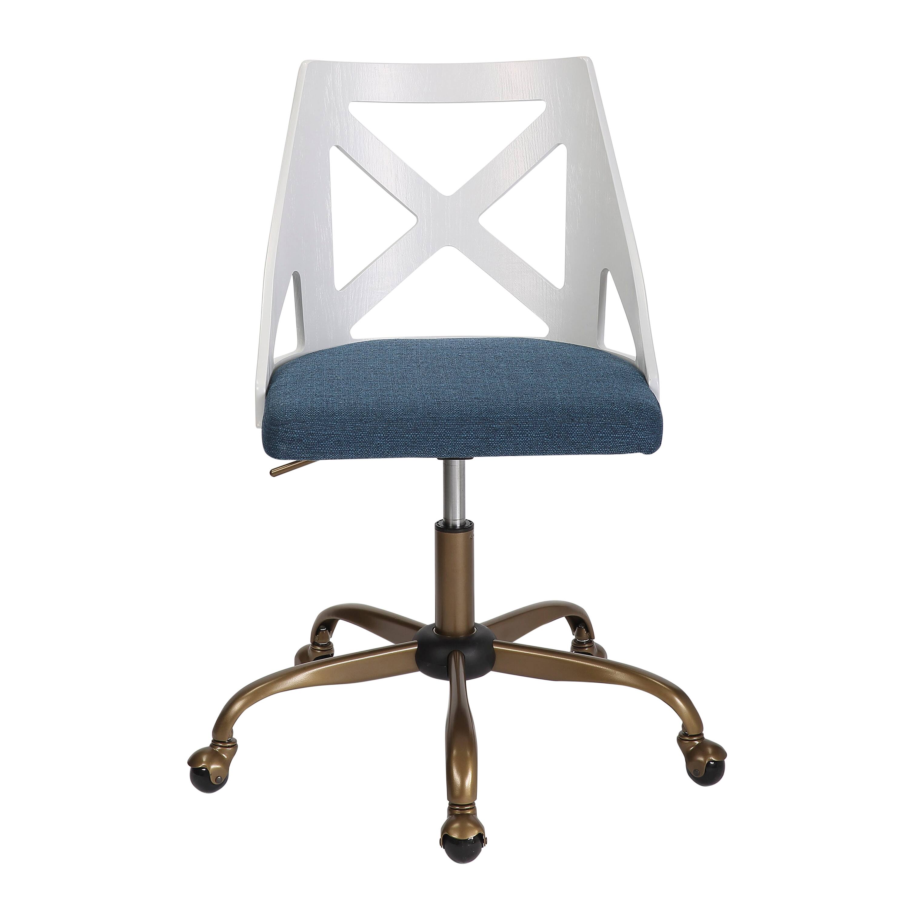 Alt View 1. APRILSOUL - Charlotte Farmhouse Task Chair in Antique Copper Metal White Textured Wood and Blue Fabric by LumiSource - Blue.