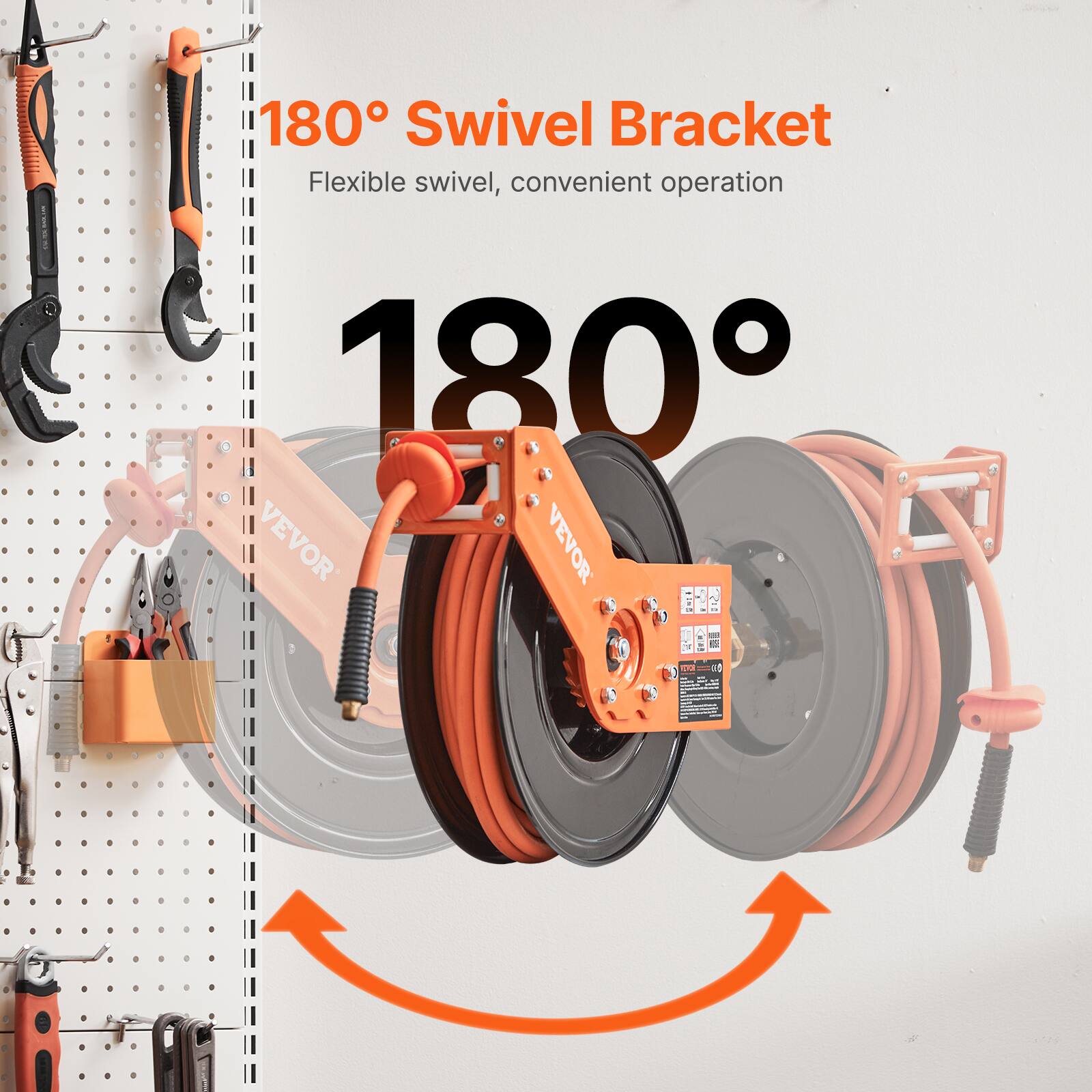 180° Swivel Bracket  
Flexible swivel, convenient operation  

180°  

VEVOR