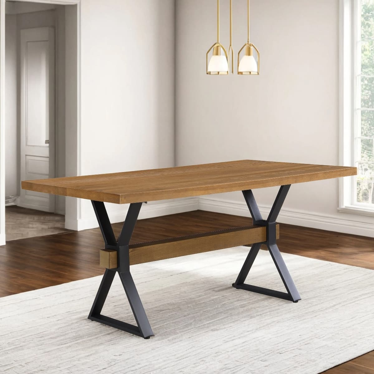 Loheer - Farmhouse Dining Table, X-Shaped Legs, Seats Six - Brown