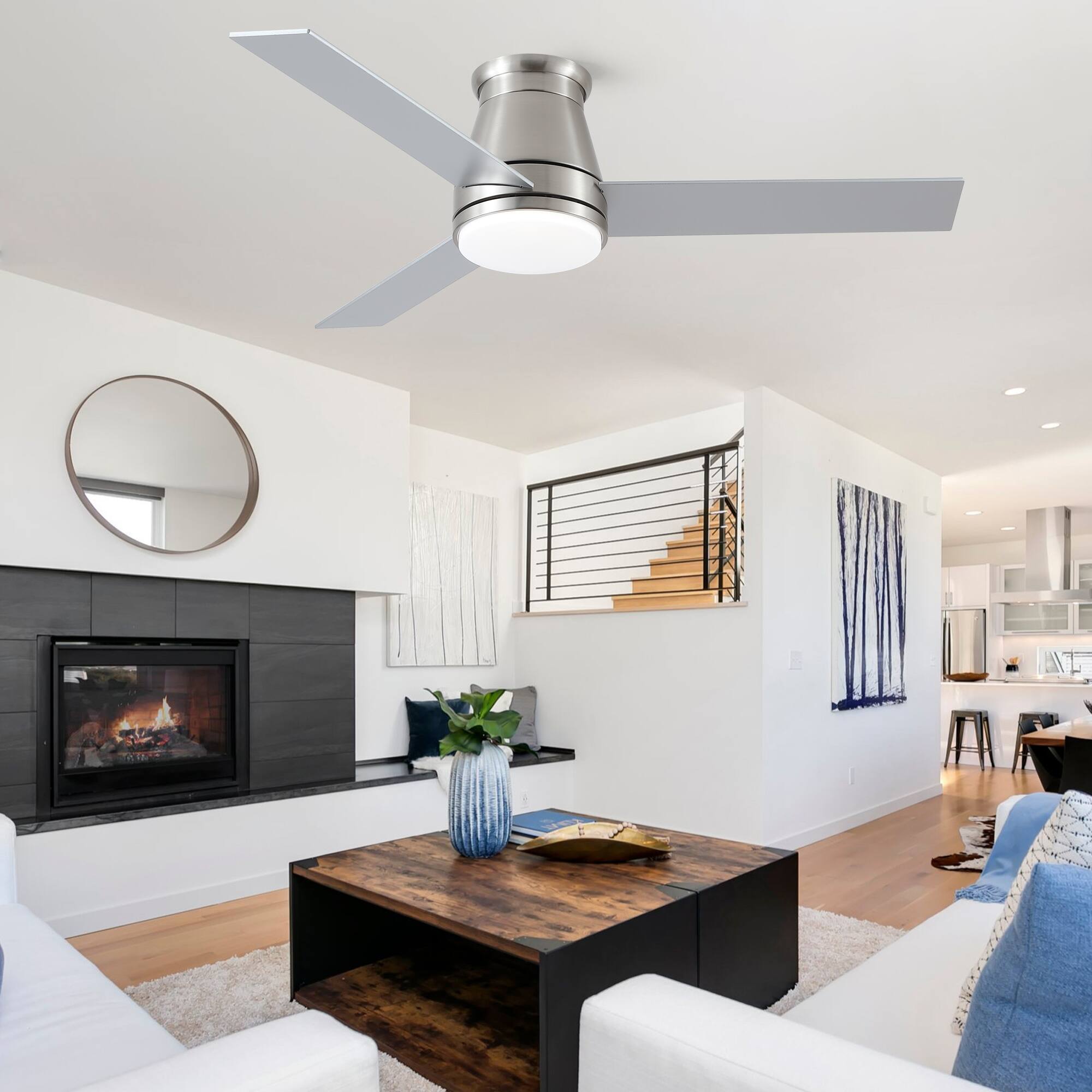 Alt View 4. Sofucor - 48'' Ceiling Fans with Integrated LED Lights and Remote Noiseless Reversible DC for Farmhouse Patio Living Room Bedroom - Nickel.